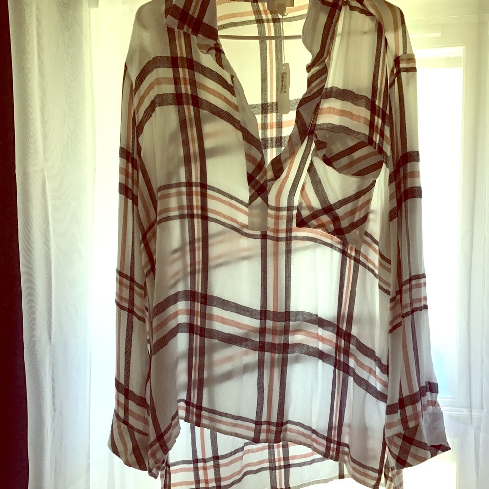 Plaid v neck tunic shirt